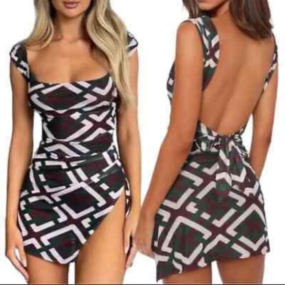 NWT Tiger Mist Size extra small brown green mini Joslin dress check geometic - Picture 1 of 8